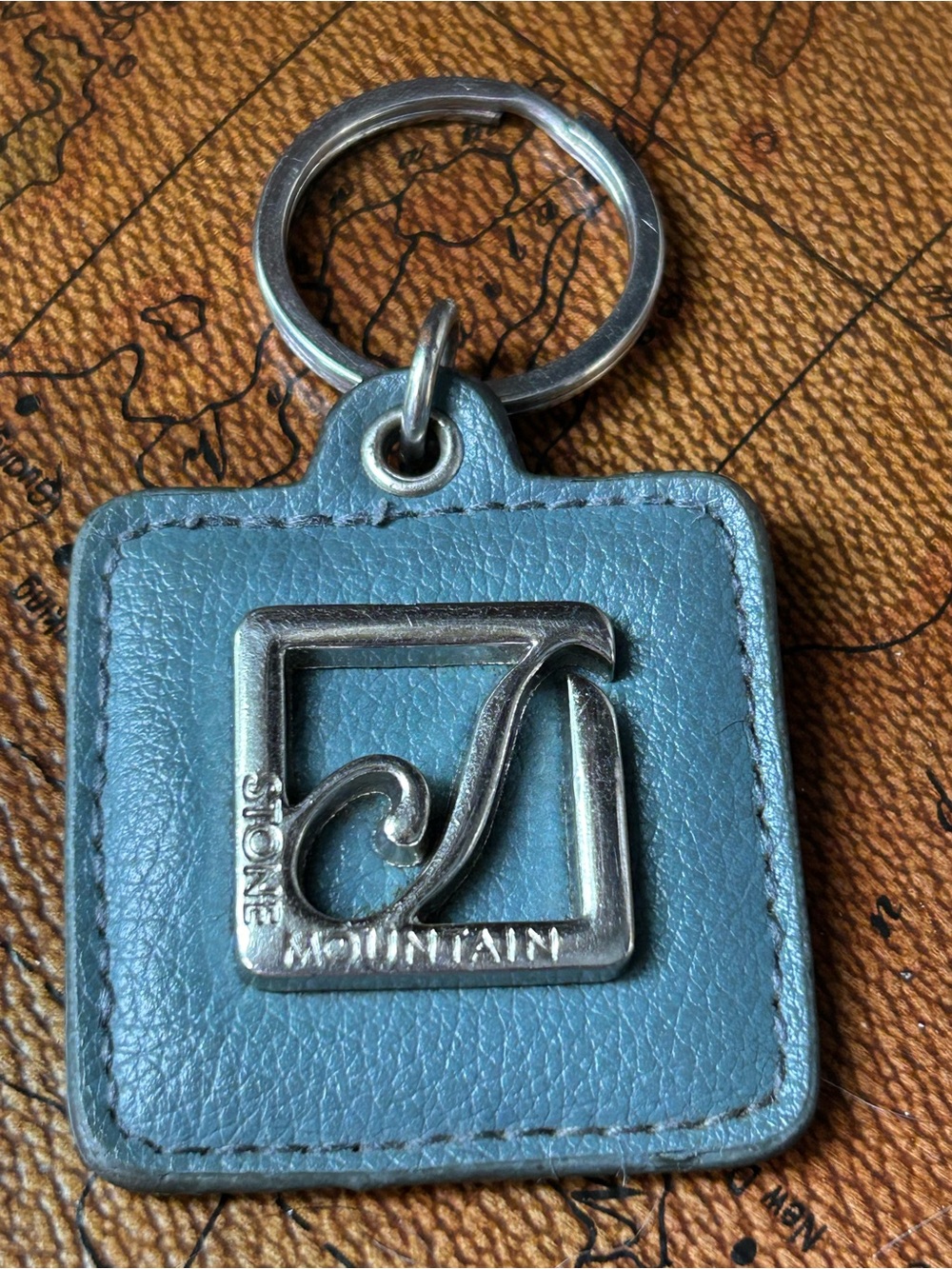 Stone Mountain Blue-Gray Leather Keychain